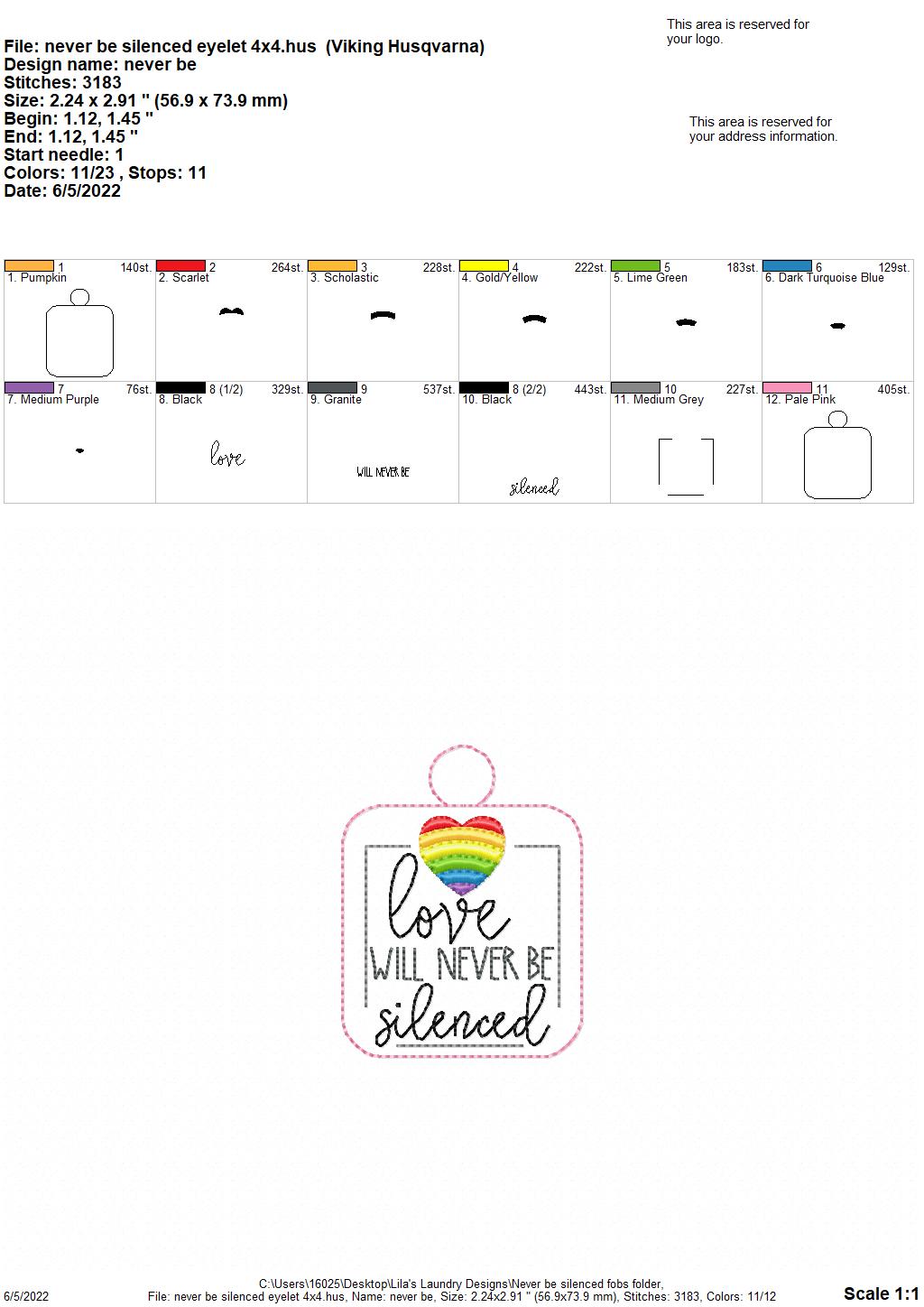Never Be Silenced Fobs - DIGITAL Embroidery DESIGN