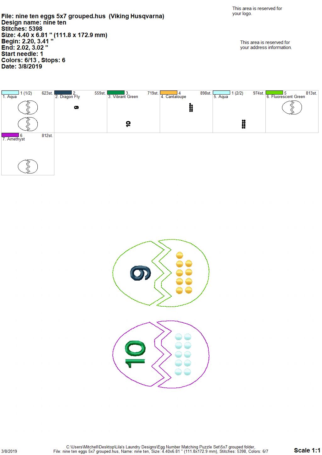 Egg Number Matching Puzzle Set - Digital Embroidery Design