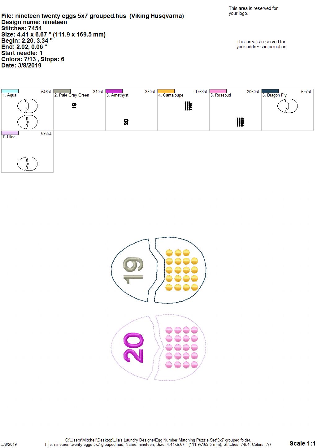 Egg Number Matching Puzzle Set - Digital Embroidery Design