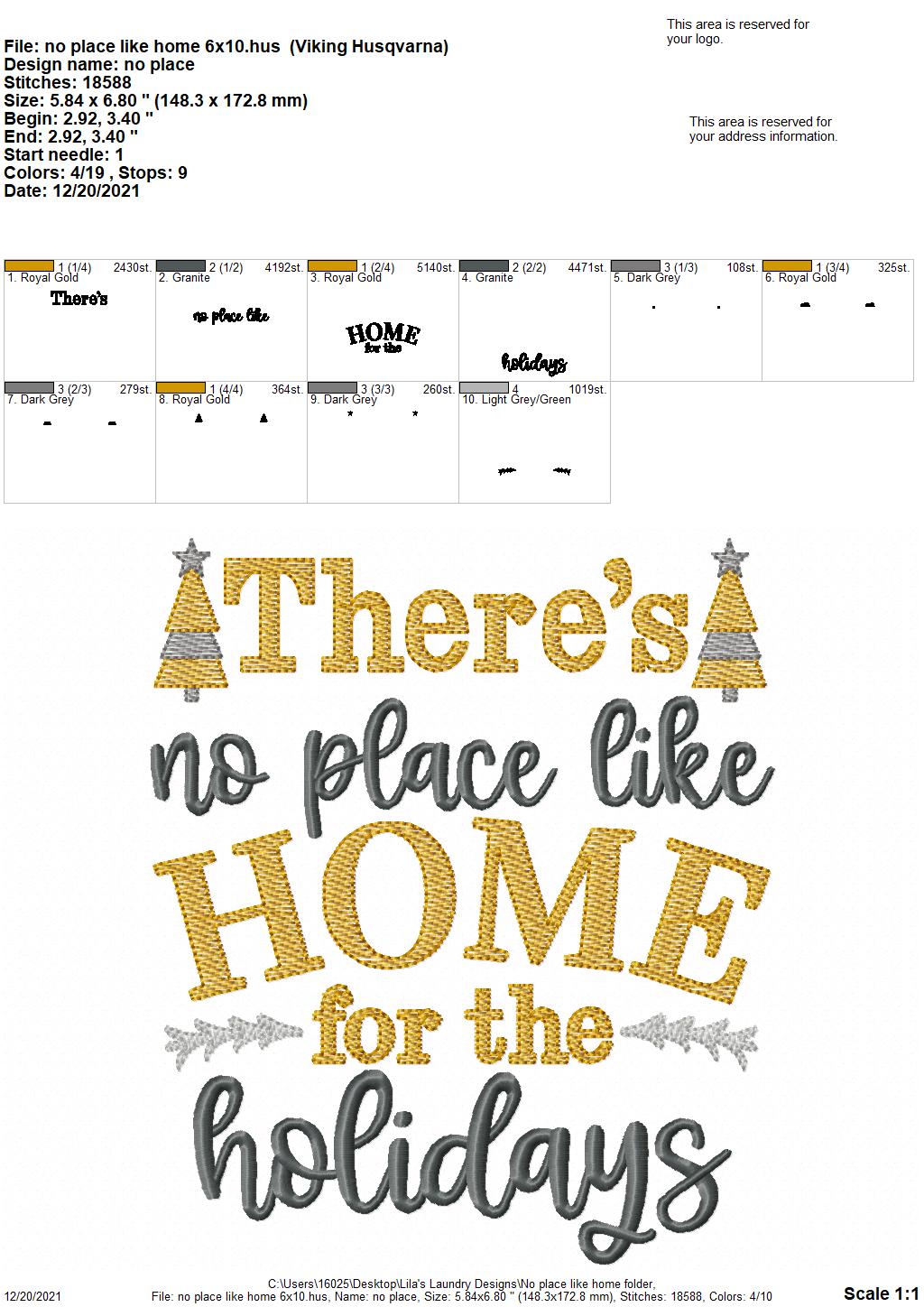 No Place Like Home - 3 sizes- Digital Embroidery Design