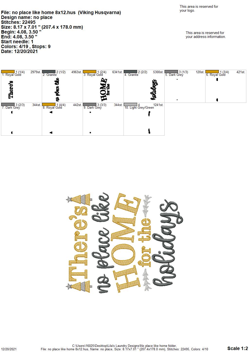 No Place Like Home - 3 sizes- Digital Embroidery Design