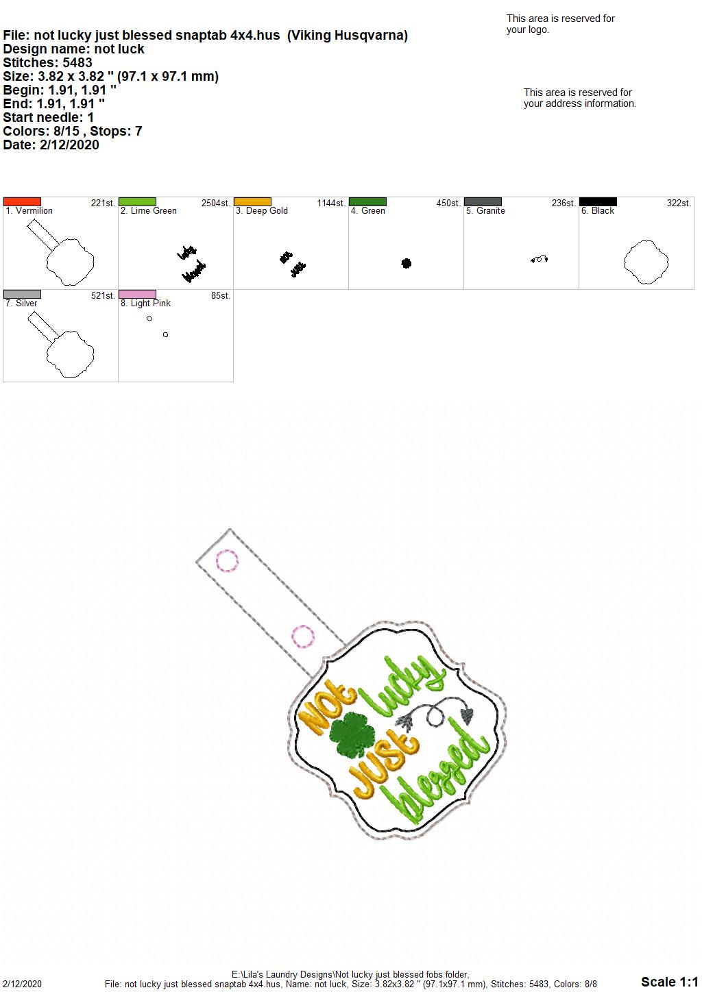 Not Lucky Just Blessed Fobs -  DIGITAL Embroidery DESIGN