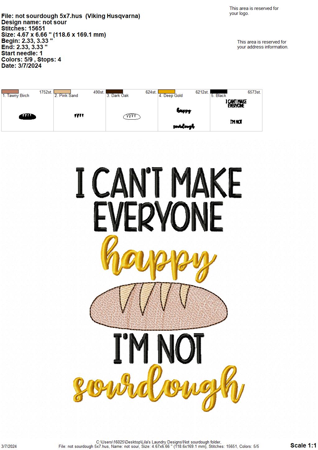 Not Sourdough - 3 Sizes - Digital Embroidery Design