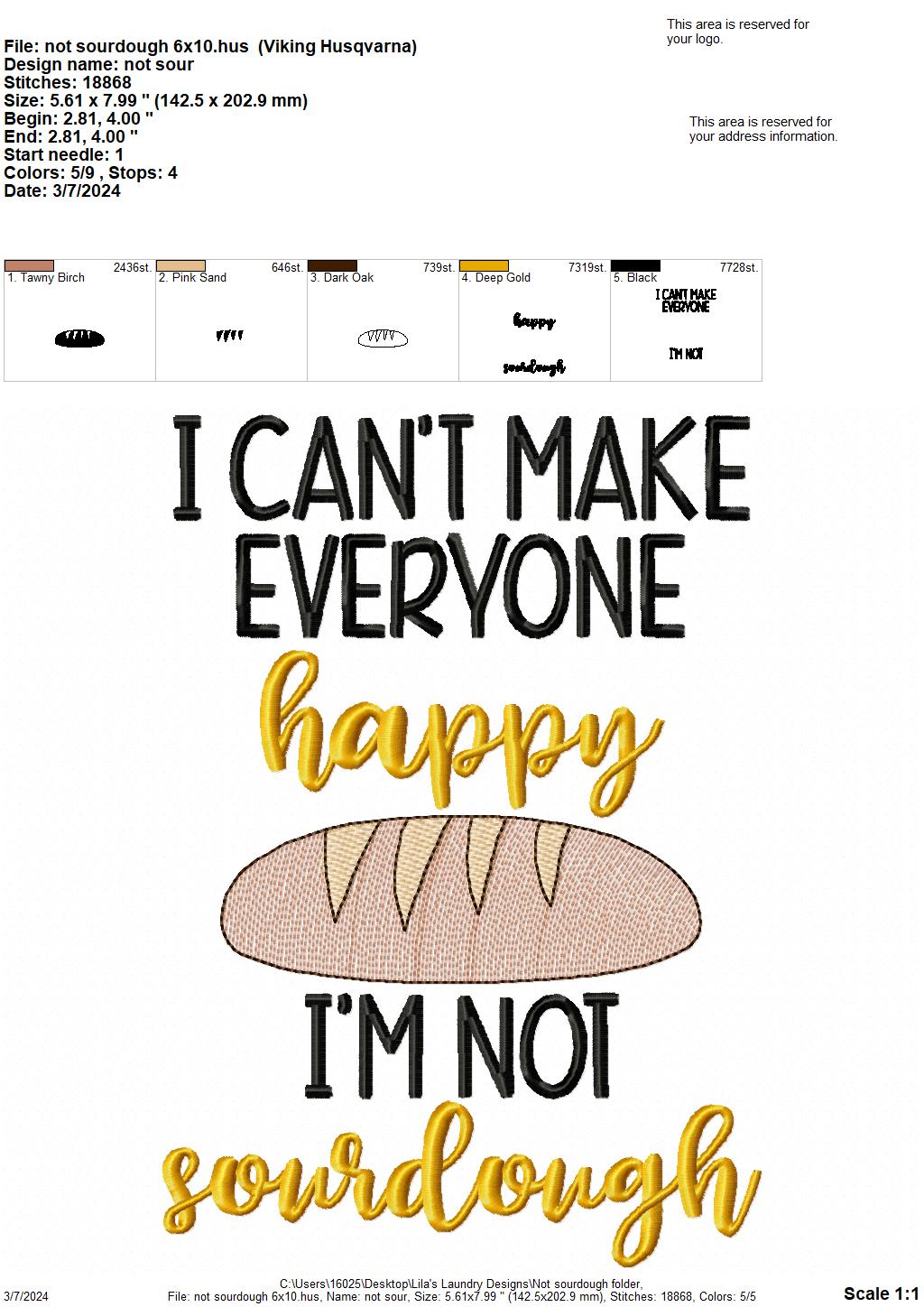 Not Sourdough - 3 Sizes - Digital Embroidery Design