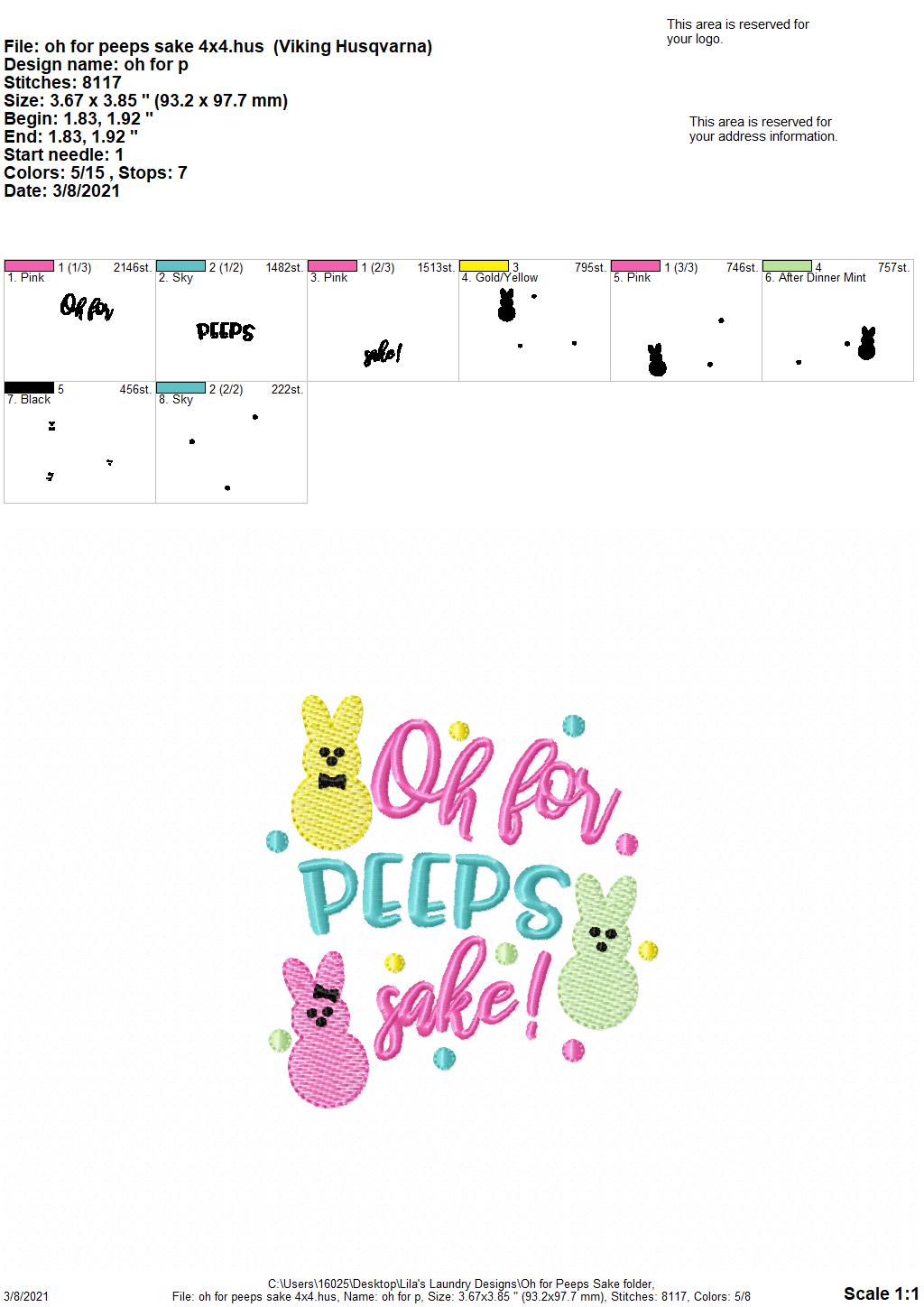 Oh for Peeps Sake - 4 sizes- Digital Embroidery Design