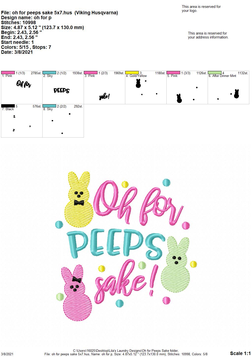 Oh for Peeps Sake - 4 sizes- Digital Embroidery Design