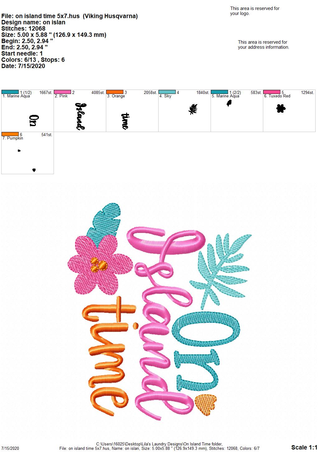 On Island Time - 2 Sizes - Digital Embroidery Design