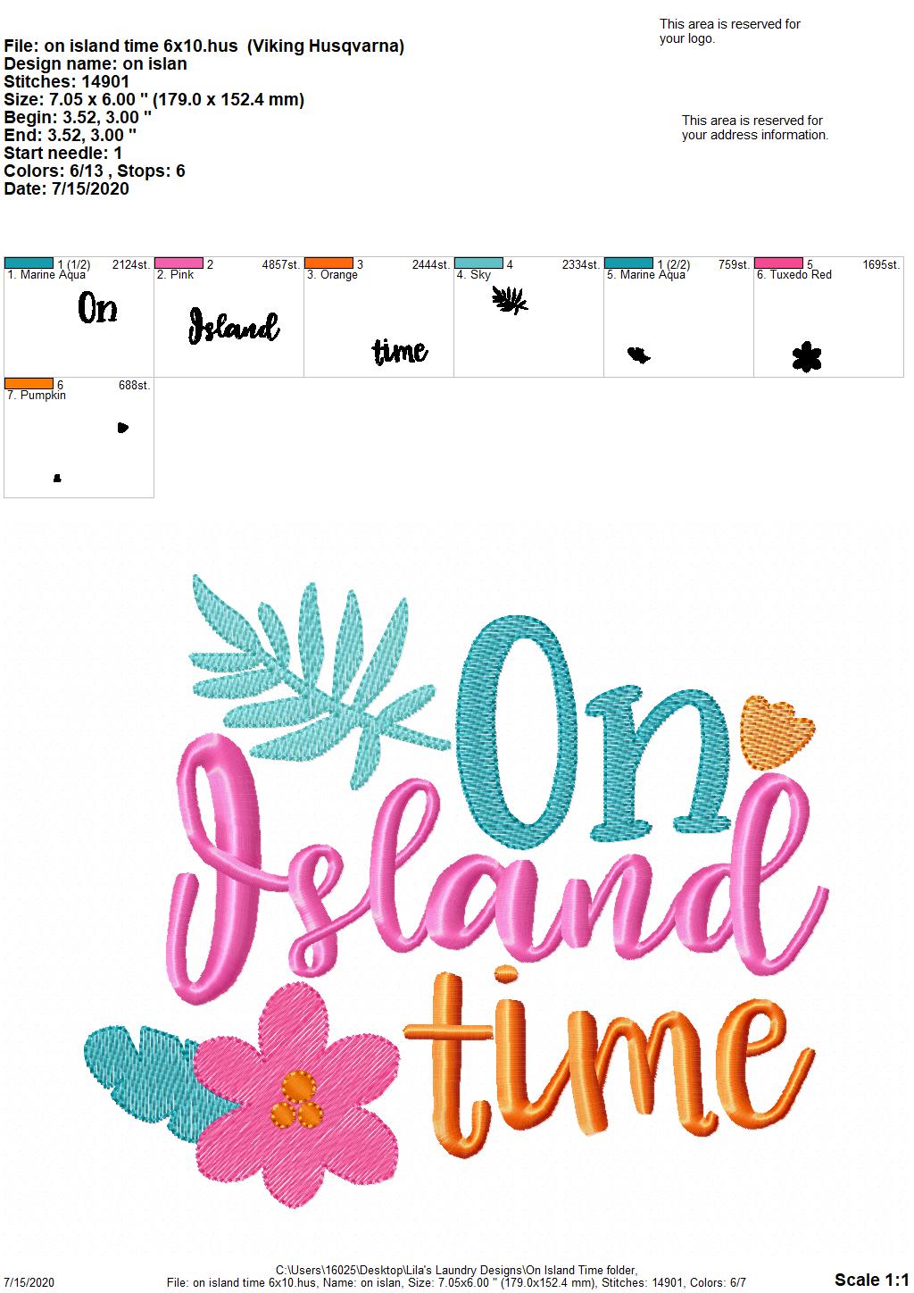 On Island Time - 2 Sizes - Digital Embroidery Design