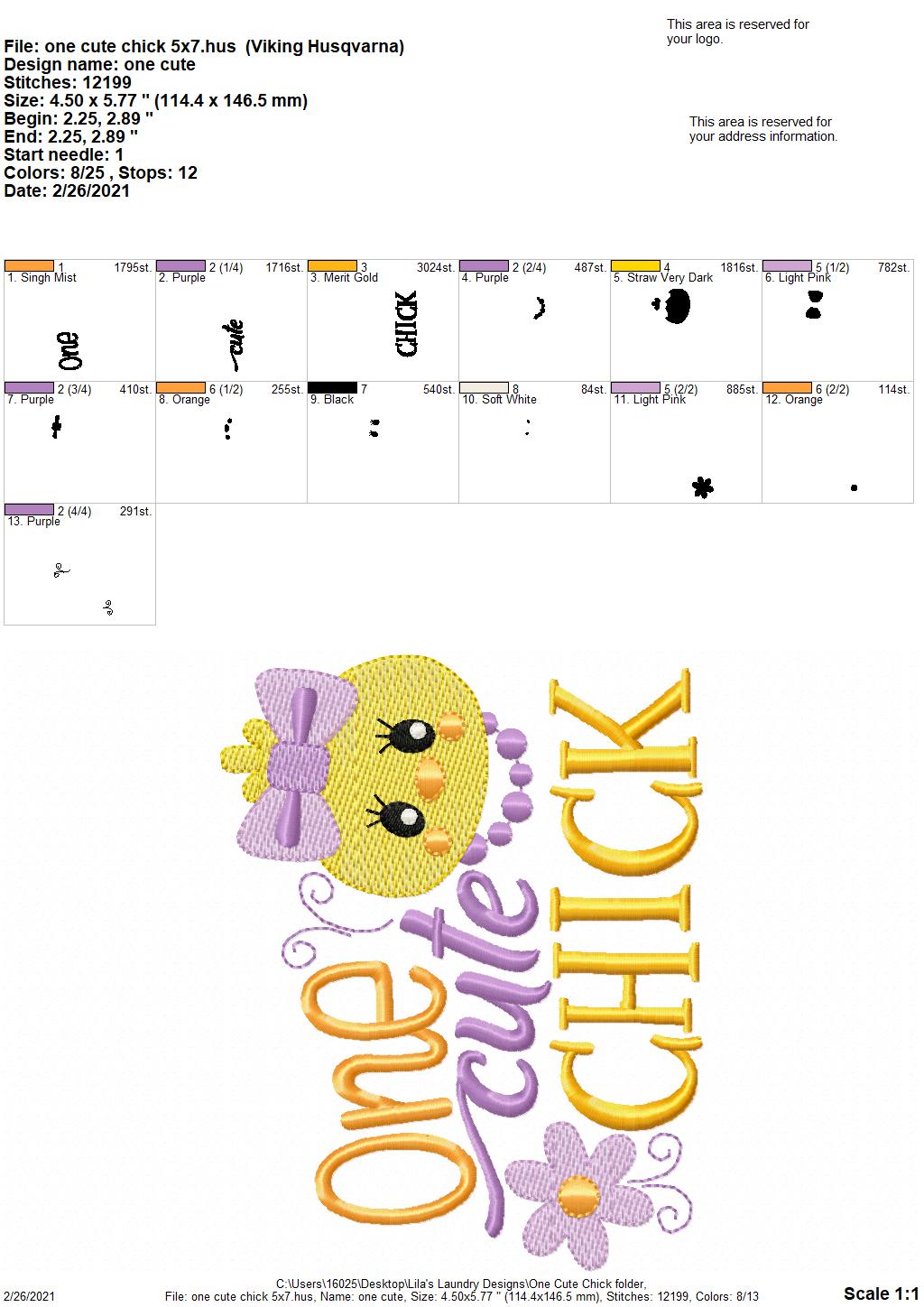 One Cute Chick - 2 sizes- Digital Embroidery Design