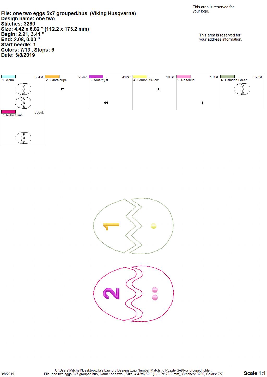 Egg Number Matching Puzzle Set - Digital Embroidery Design