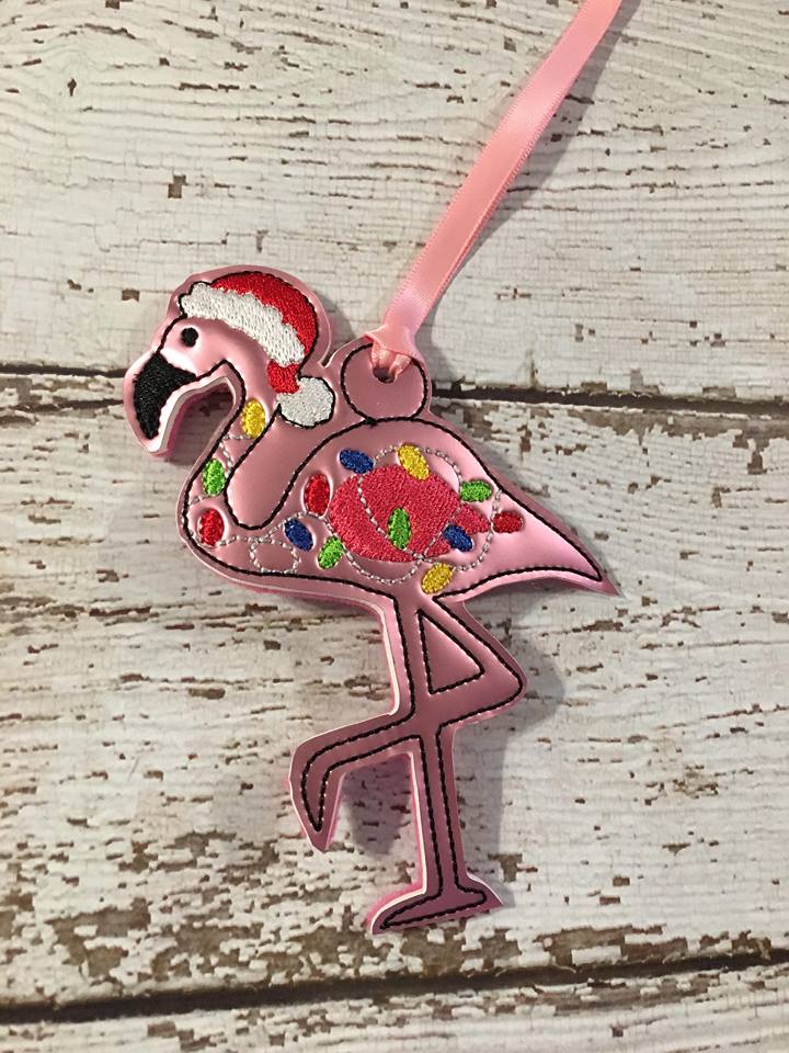 Flamingo Santa with lights Ornament - Embroidery Design - DIGITAL Embroidery DESIGN