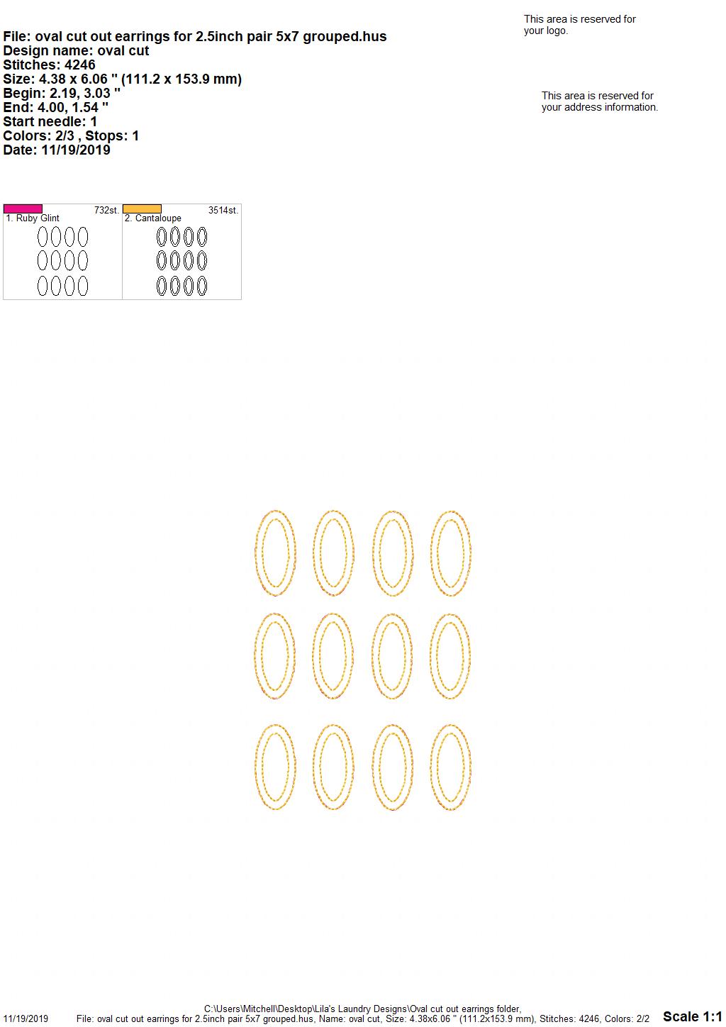 Oval Cut Out Earrings - 3 sizes - Digital Embroidery Design