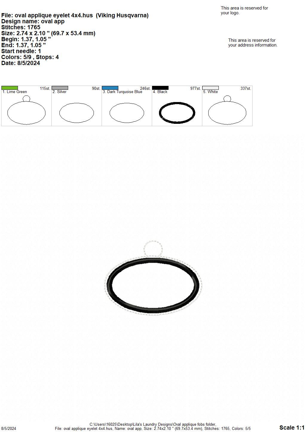 Oval Applique Fobs - Digital Embroidery Design