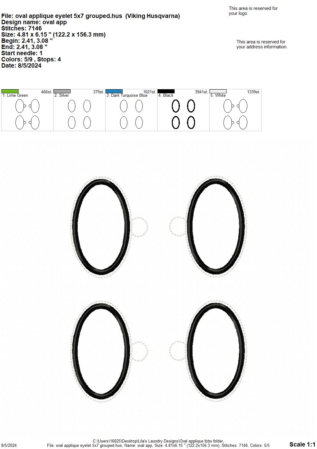 Oval Applique Fobs - Digital Embroidery Design