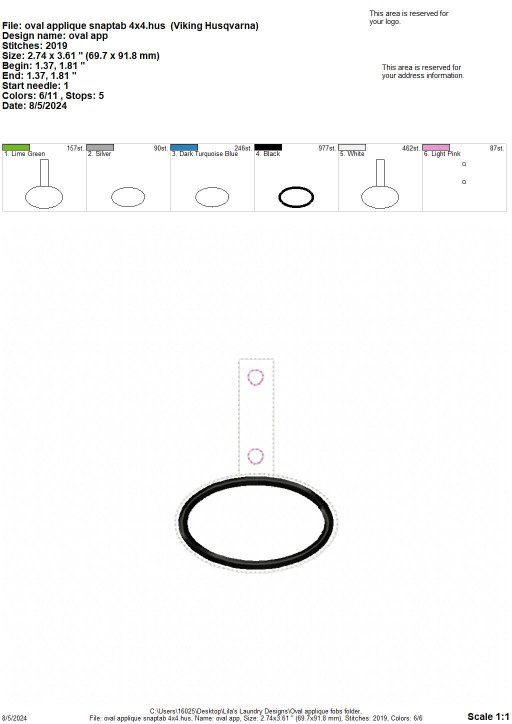 Oval Applique Fobs - Digital Embroidery Design