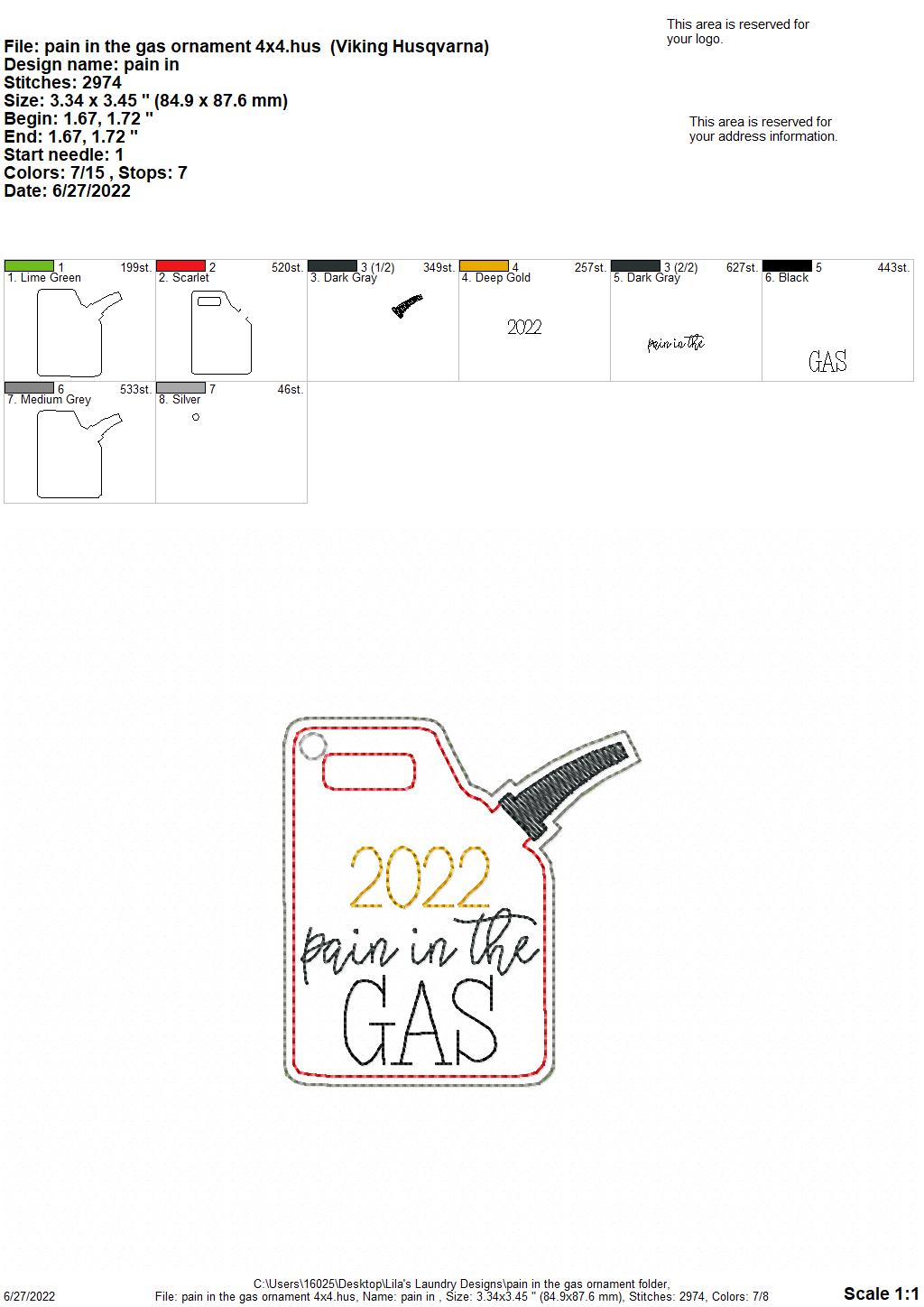 Pain in the Gas Ornament - Digital Embroidery Design
