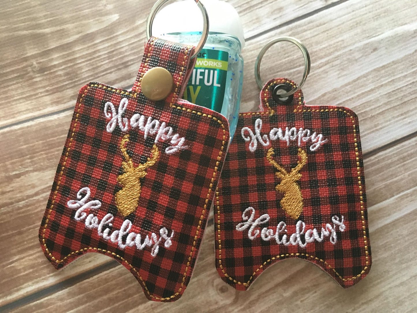 Rustic Deer Happy Holidays Sanitizer Holders - Embroidery Design - DIGITAL Embroidery DESIGN