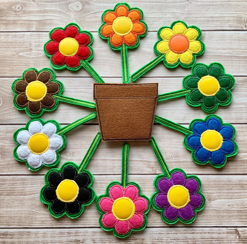 Color Matching Flower Pot Set - 4x4 and 5x7 grouped- Digital Embroidery Design
