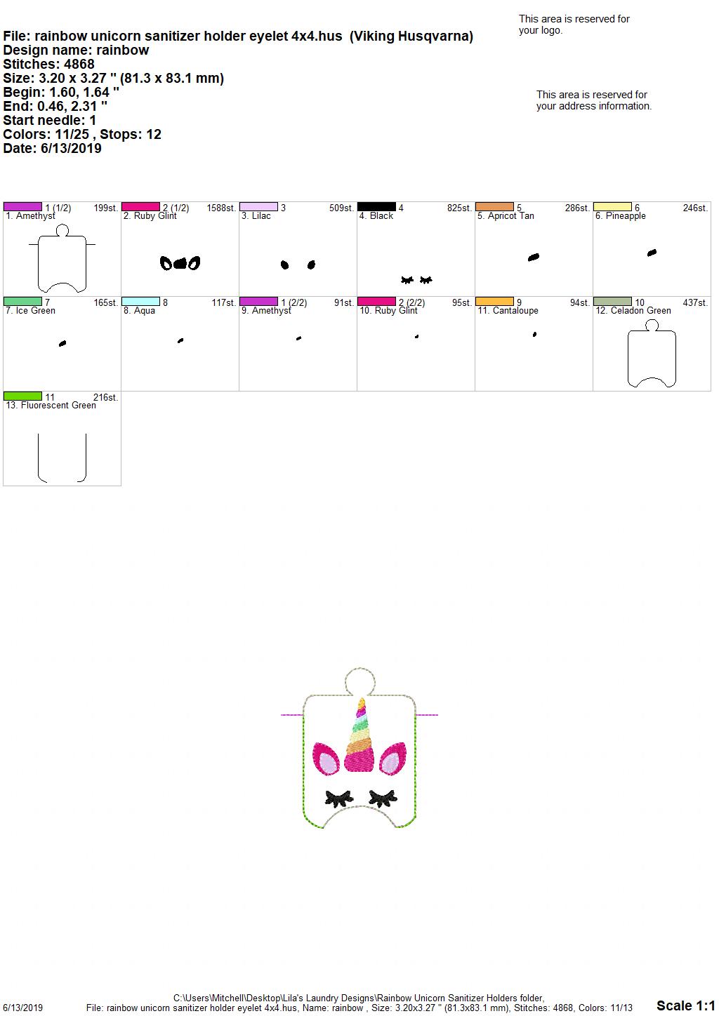 Rainbow Unicorn Sanitizer Holders - DIGITAL Embroidery DESIGN