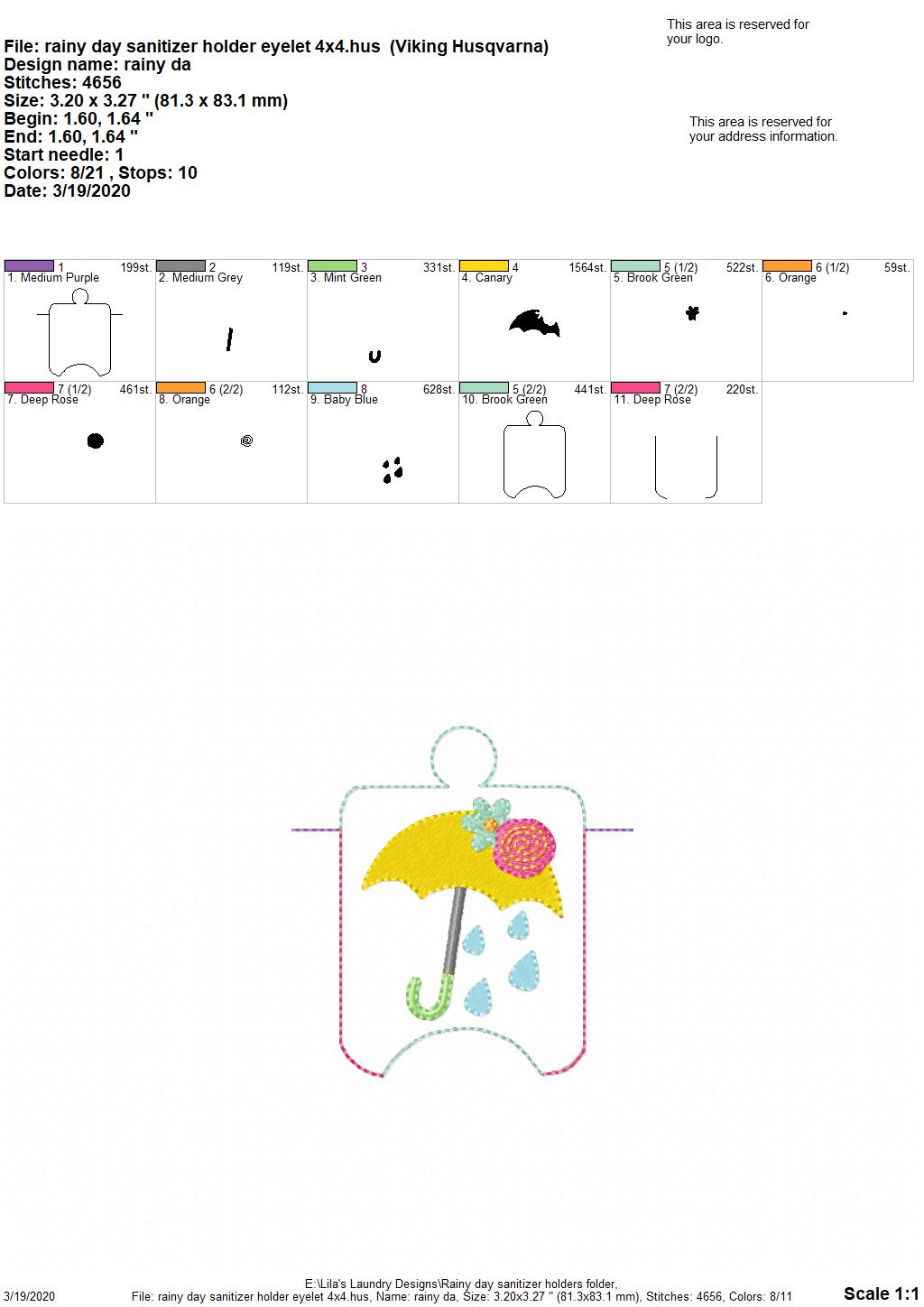 Rainy Day Sanitizer Holders - DIGITAL Embroidery DESIGN