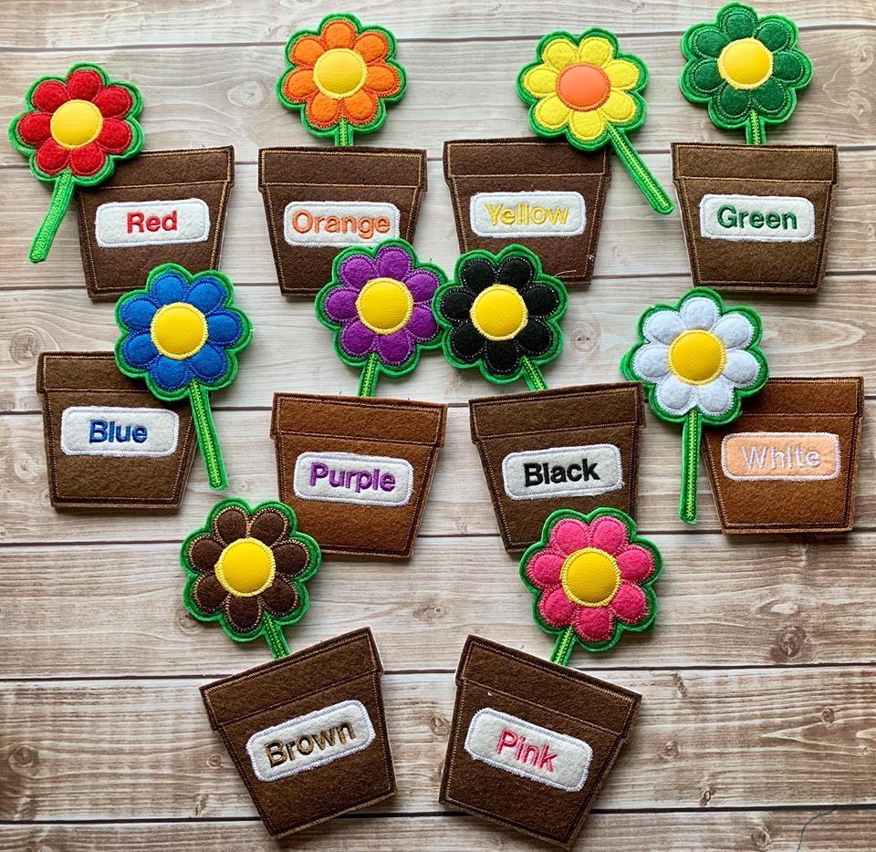 Color Matching Flower Pot Set - 4x4 and 5x7 grouped- Digital Embroidery Design