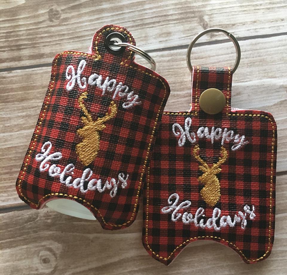 Rustic Deer Happy Holidays Sanitizer Holders - Embroidery Design - DIGITAL Embroidery DESIGN