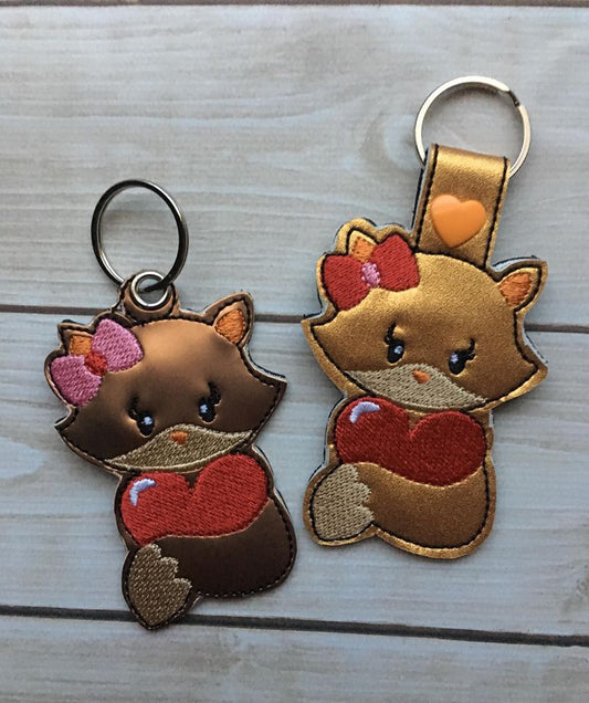 Valentine Girl Fox Fobs - Embroidery Design - DIGITAL Embroidery DESIGN