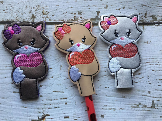 Valentine Girl Fox Pencil Toppers - Embroidery Design - DIGITAL Embroidery DESIGN
