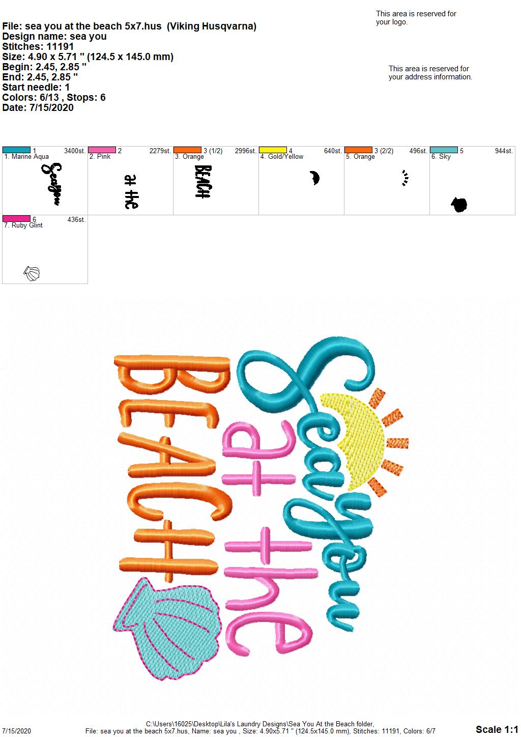 Sea You At the Beach - 2 Sizes - Digital Embroidery Design