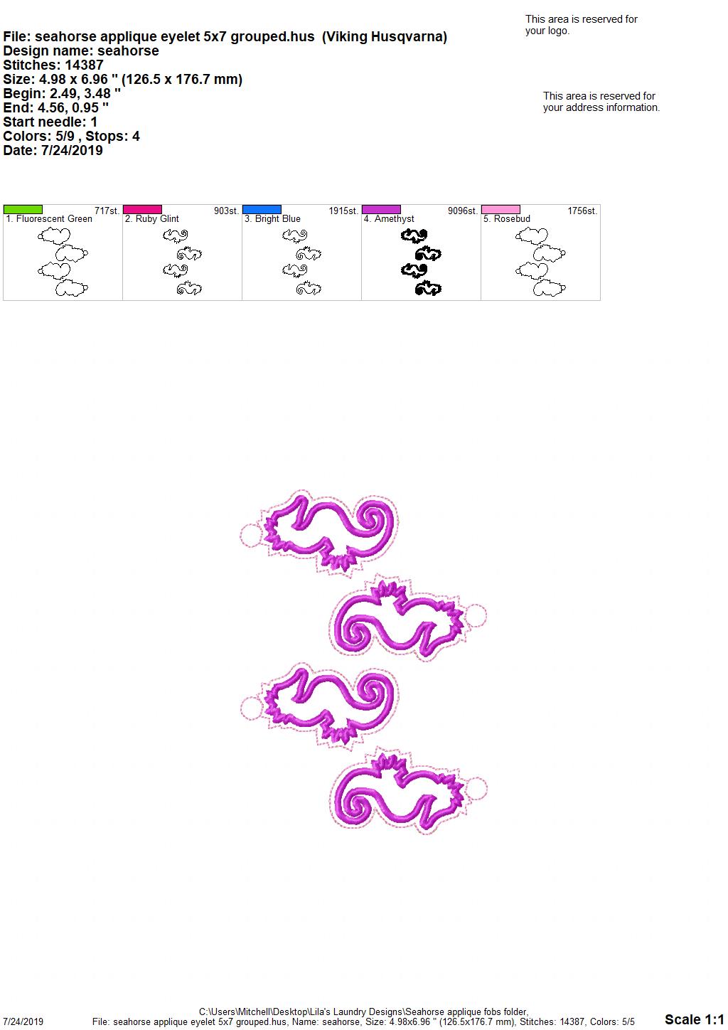Seahorse Applique Fobs - DIGITAL Embroidery DESIGN