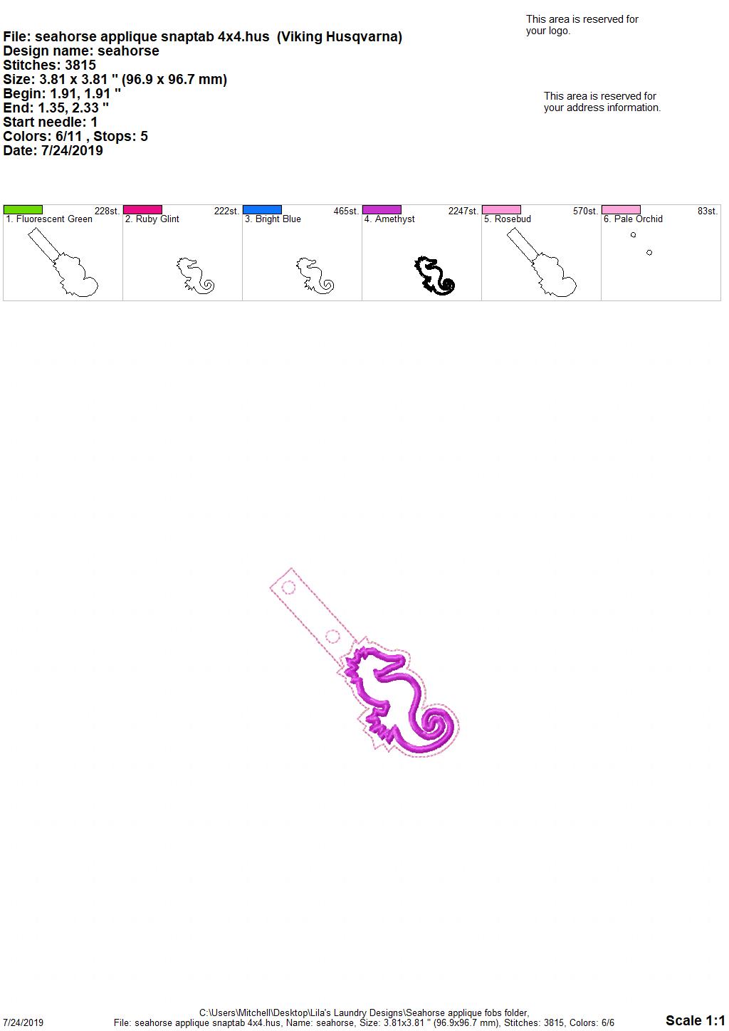 Seahorse Applique Fobs - DIGITAL Embroidery DESIGN