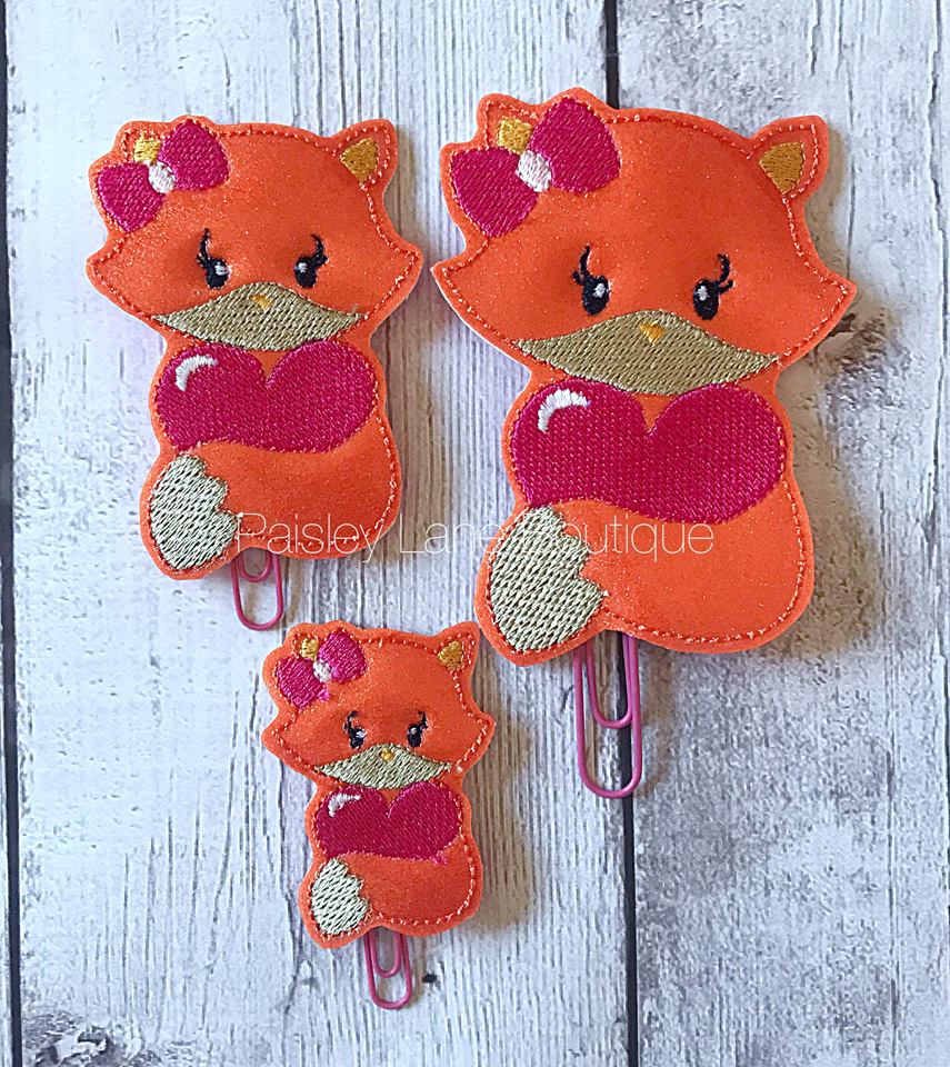 Valentine Girl Fox Felties - 3 sizes- Digital Embroidery Design