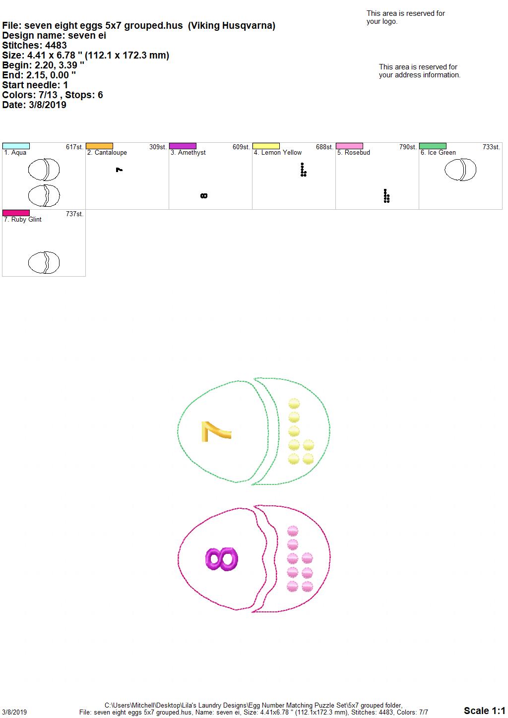 Egg Number Matching Puzzle Set - Digital Embroidery Design