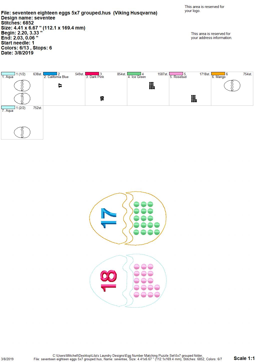 Egg Number Matching Puzzle Set - Digital Embroidery Design
