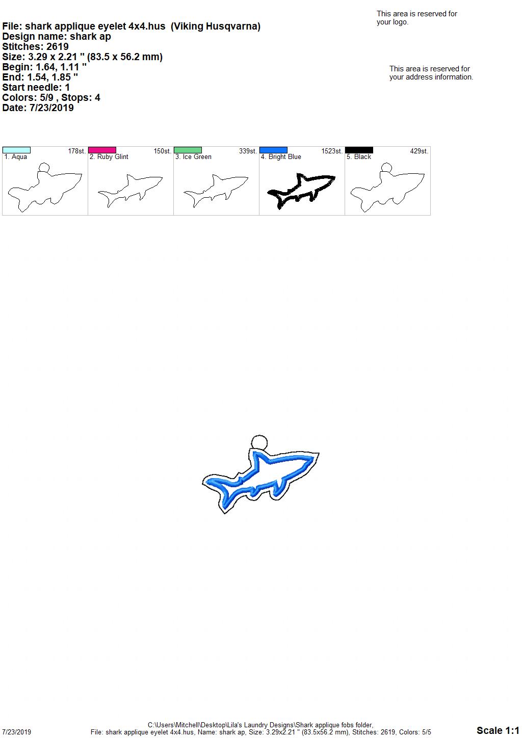 Shark Applique Fobs - DIGITAL Embroidery DESIGN