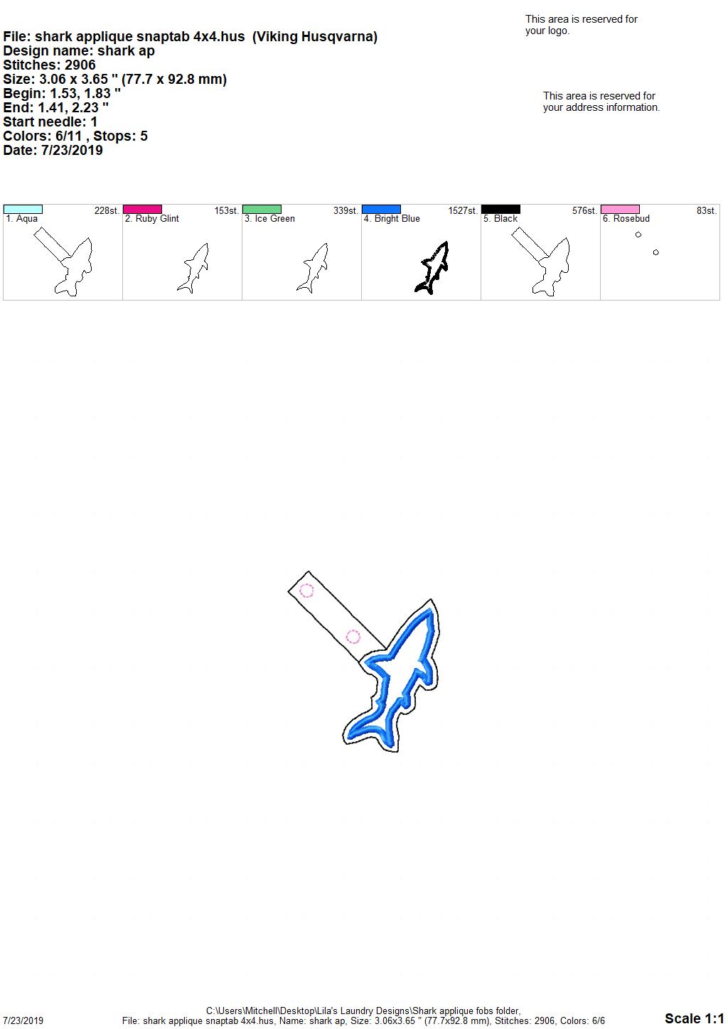Shark Applique Fobs - DIGITAL Embroidery DESIGN