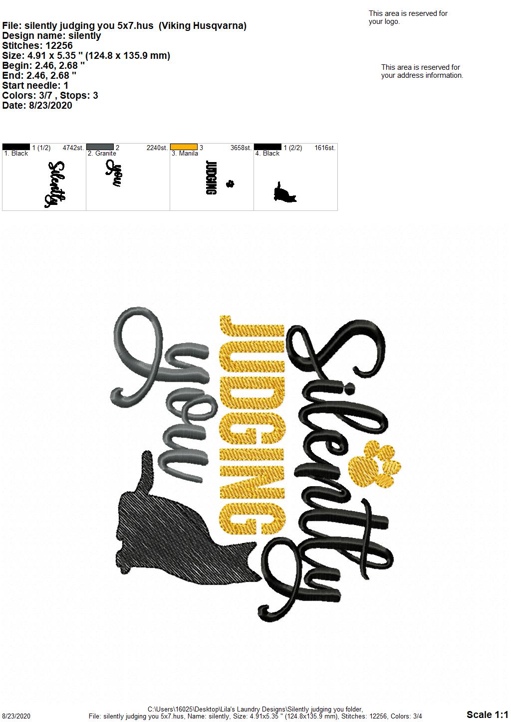 Silently Judging You - 2 Sizes - Digital Embroidery Design