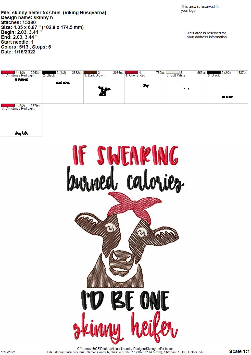 Skinny Heifer- 3 sizes- Digital Embroidery Design