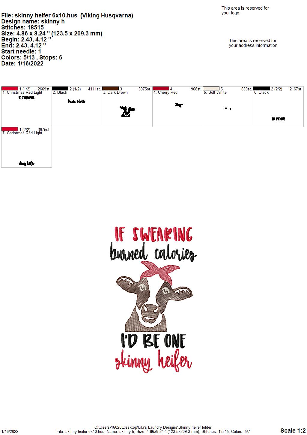 Skinny Heifer- 3 sizes- Digital Embroidery Design