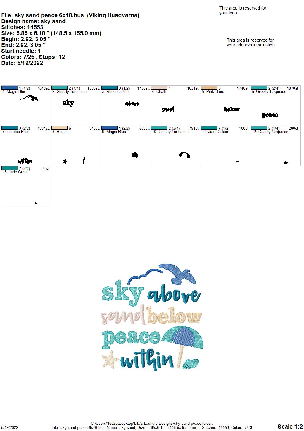 Sky Sand Peace - 3 sizes- Digital Embroidery Design