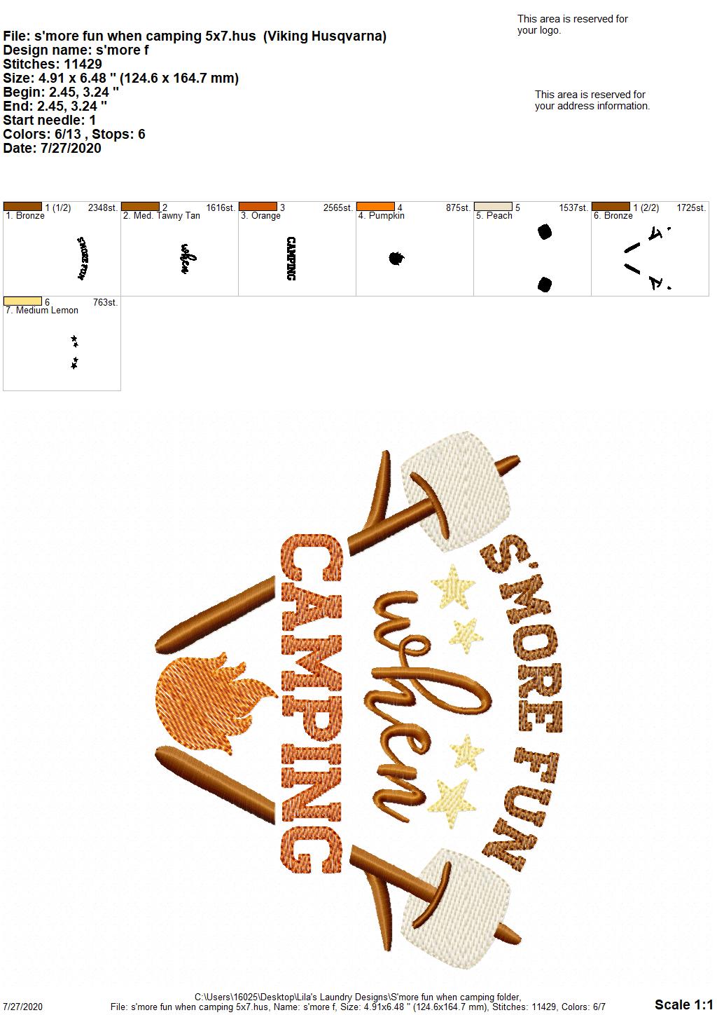 S'more Fun When Camping - 2 Sizes - Digital Embroidery Design
