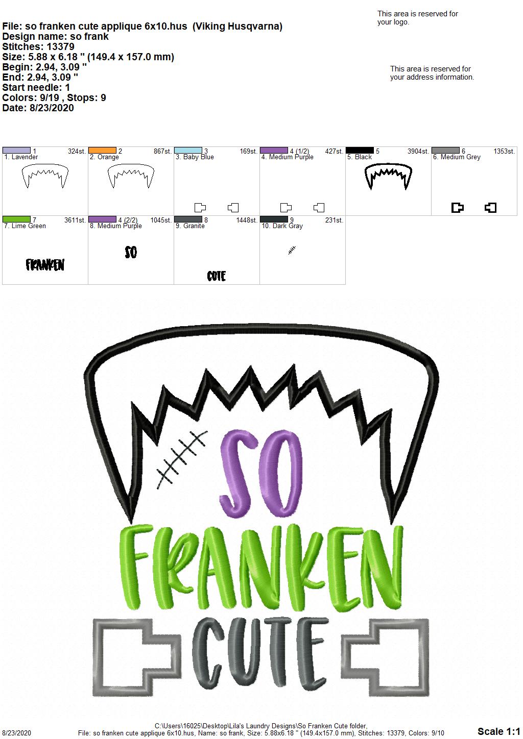 SO Franken Cute - 3 Sizes - Digital Embroidery Design