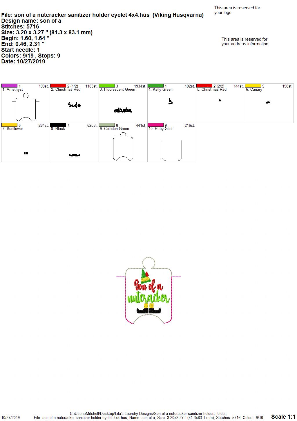 Son of a Nutcracker Sanitizer Holders - DIGITAL Embroidery DESIGN