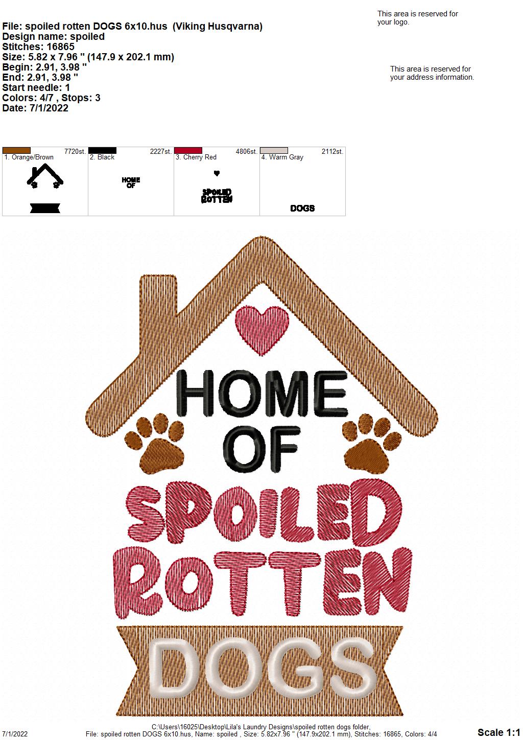 Spoiled Rotten Dogs - 3 sizes- Digital Embroidery Design