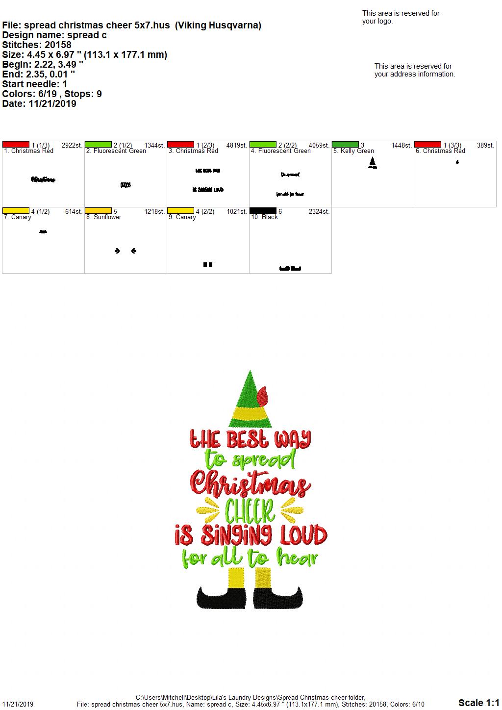 Spread Christmas Cheer 5x7 & 6x10 - Digital Embroidery Design