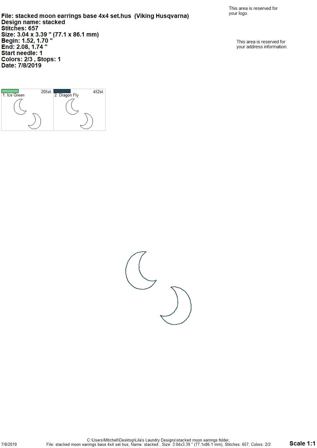 Stacked Moon Earrings - Digital Embroidery Design