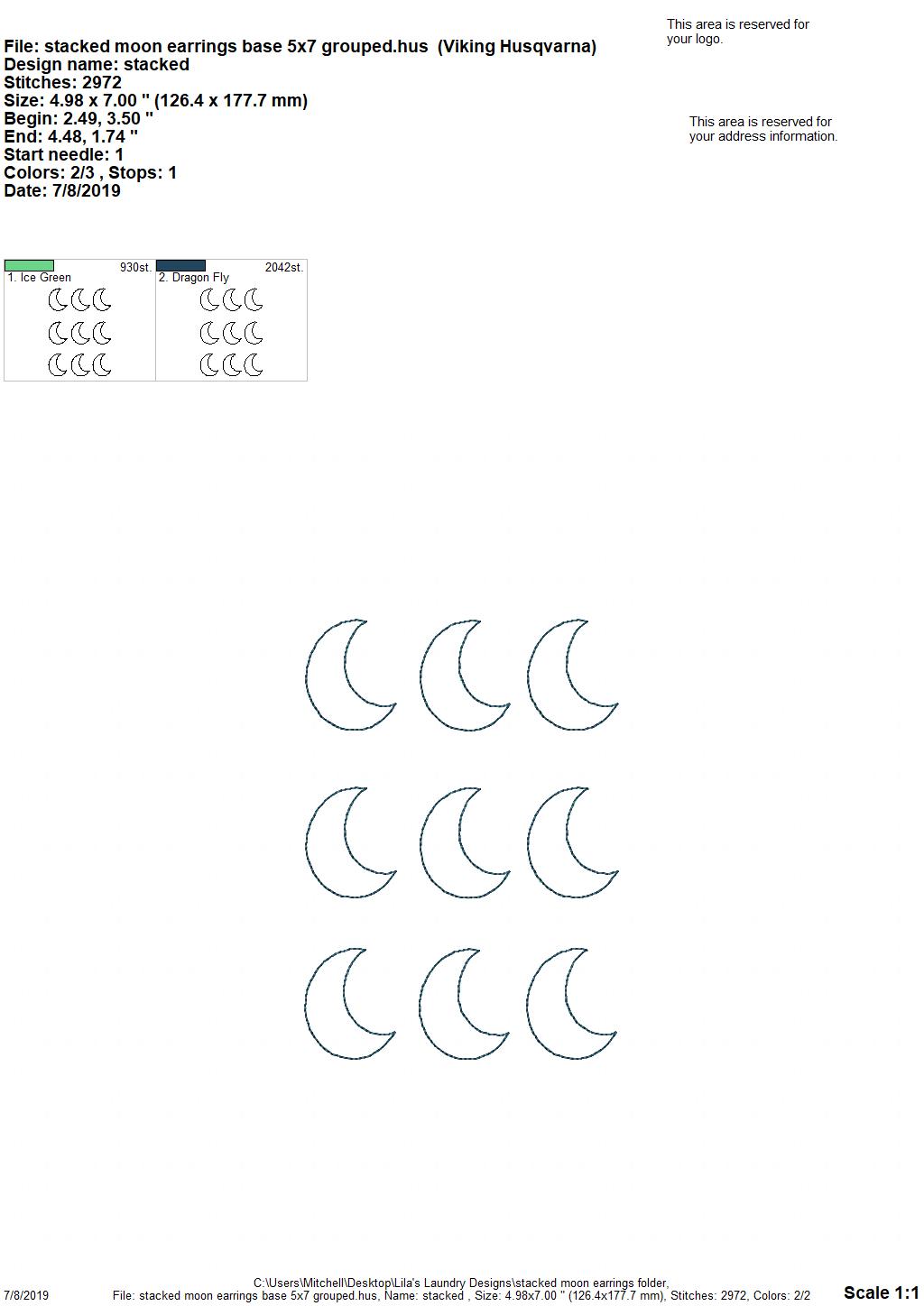 Stacked Moon Earrings - Digital Embroidery Design