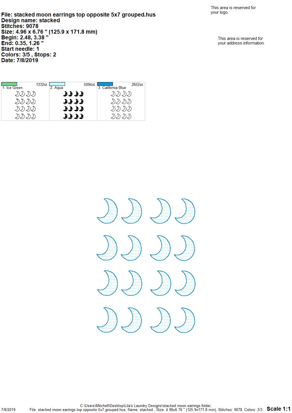 Stacked Moon Earrings - Digital Embroidery Design