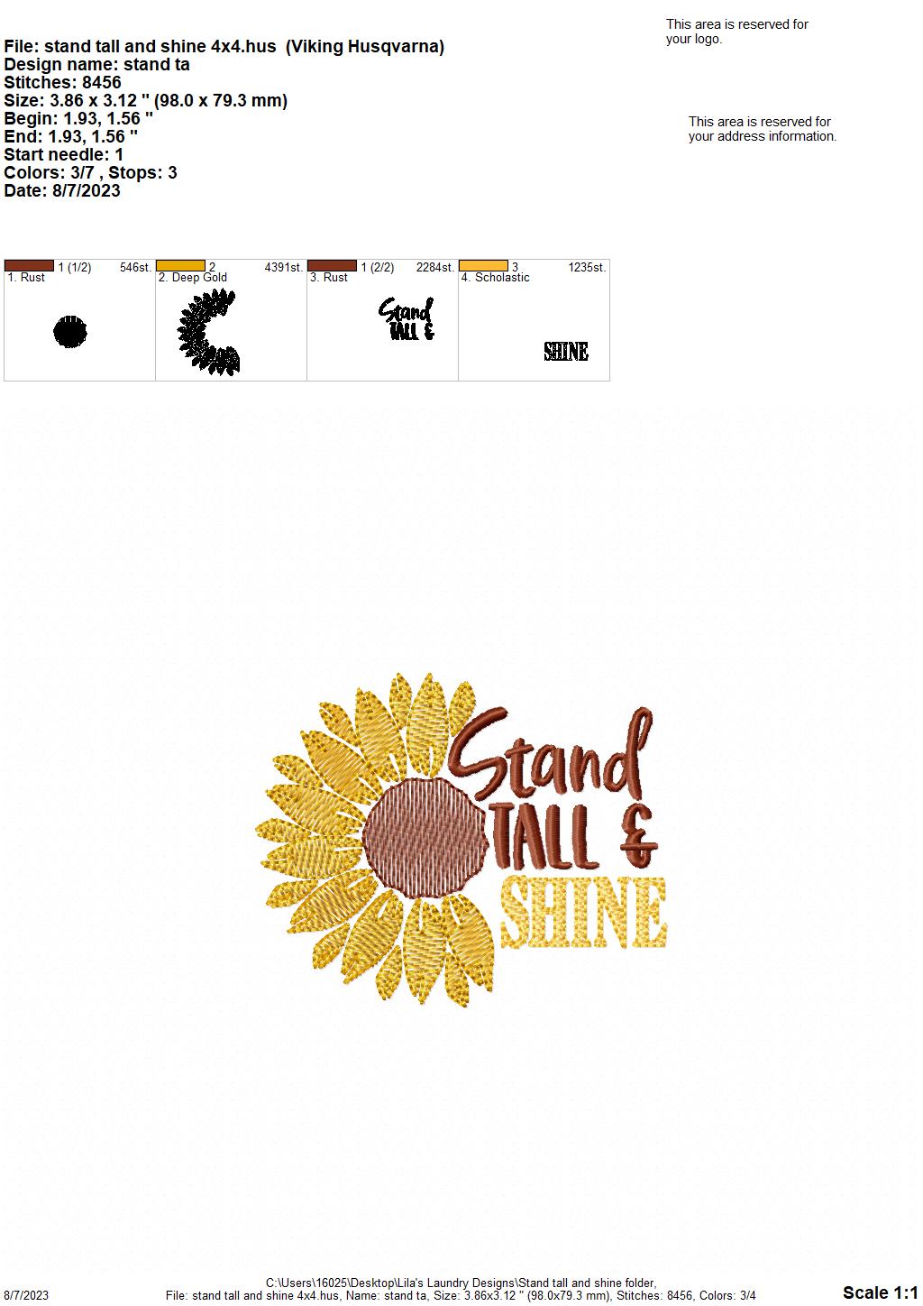 Stand Tall and Shine - 4 sizes- Digital Embroidery Design