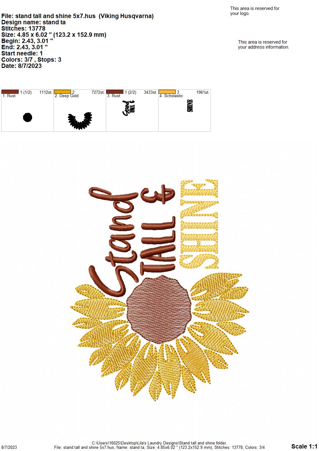 Stand Tall and Shine - 4 sizes- Digital Embroidery Design